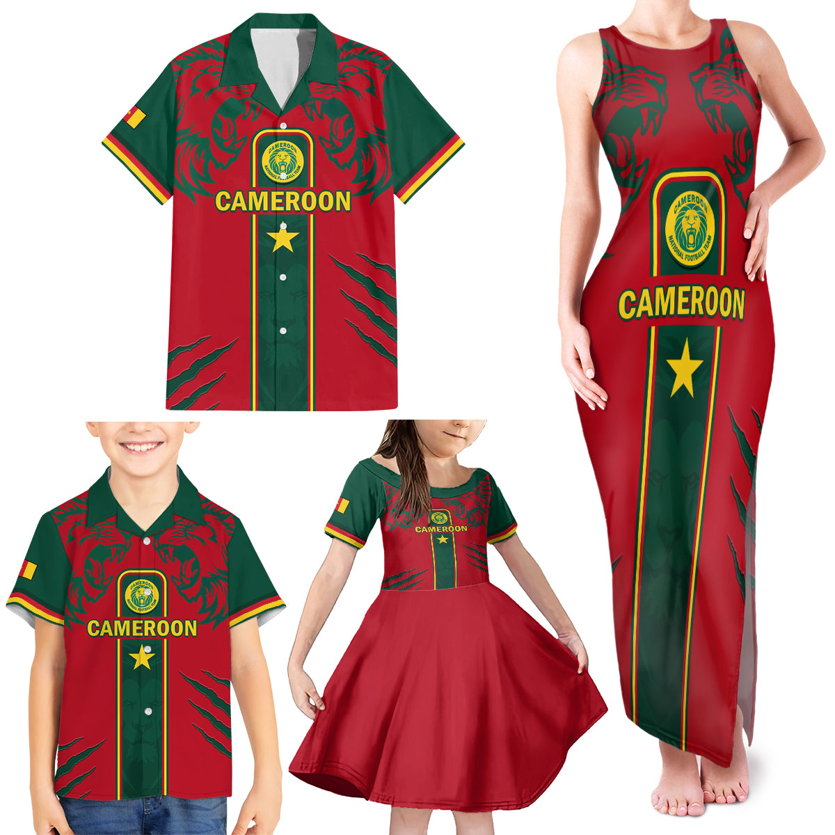 Custom Cameroon Football Family Matching Tank Maxi Dress and Hawaiian Shirt 2024 African Nations Go Champions Lion Style - Wonder Print Shop