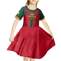 Custom Cameroon Football Kid Short Sleeve Dress 2024 African Nations Go Champions Lion Style - Wonder Print Shop