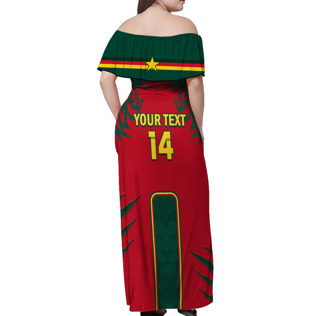 Custom Cameroon Football Off Shoulder Maxi Dress 2024 African Nations Go Champions Lion Style - Wonder Print Shop