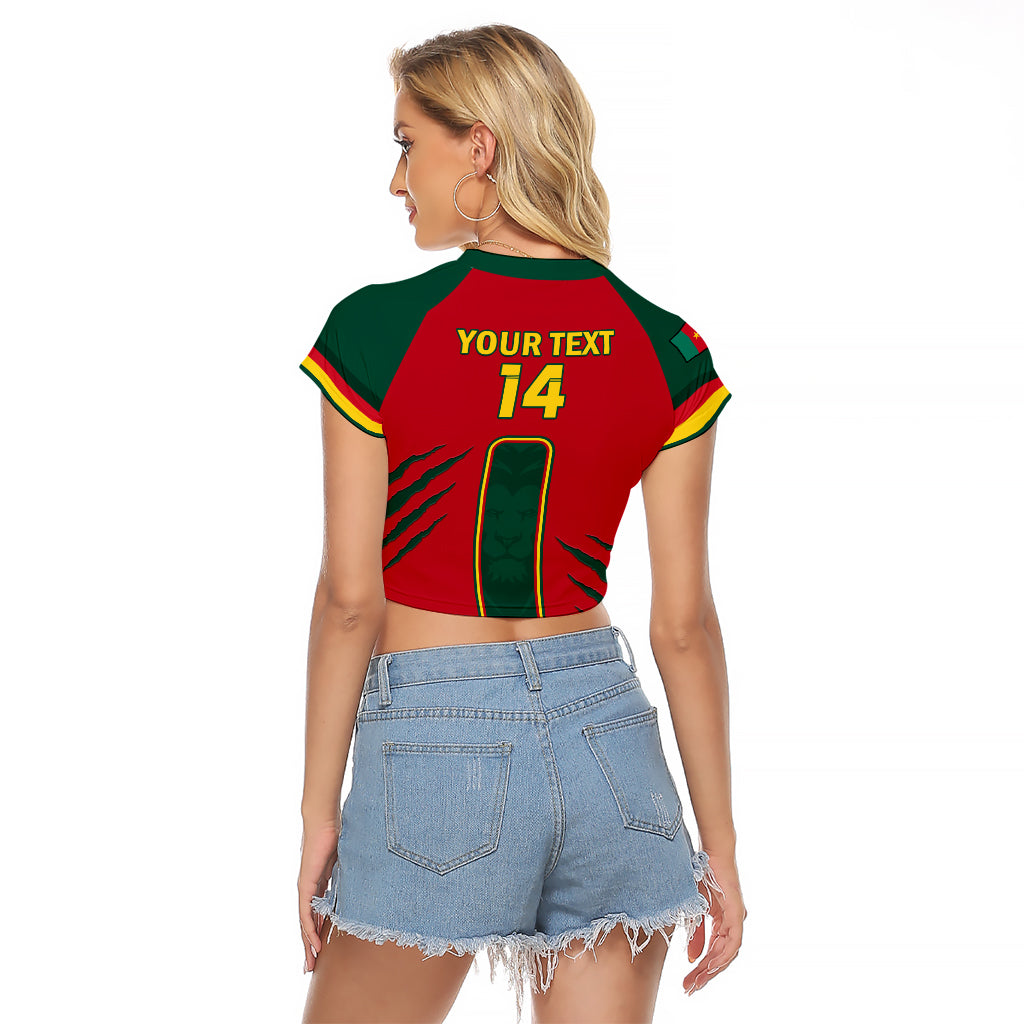 Custom Cameroon Football Raglan Cropped T Shirt 2024 African Nations Go Champions Lion Style - Wonder Print Shop