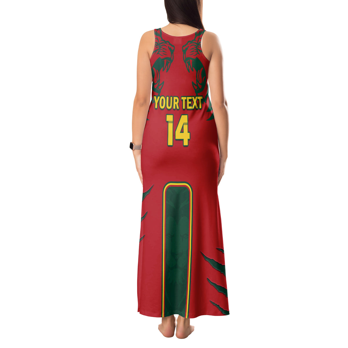 Custom Cameroon Football Tank Maxi Dress 2024 African Nations Go Champions Lion Style - Wonder Print Shop