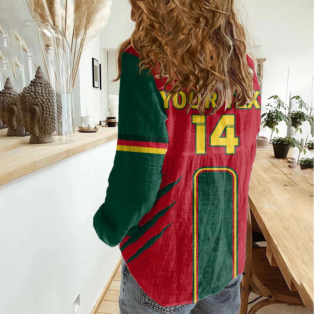 Custom Cameroon Football Women Casual Shirt 2024 African Nations Go Champions Lion Style - Wonder Print Shop