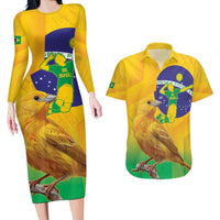 Brasil Volleyball Couples Matching Long Sleeve Bodycon Dress and Hawaiian Shirt Go Champions Canario-da-terra