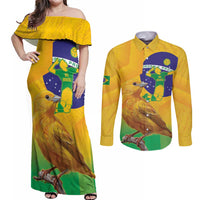 Brasil Volleyball Couples Matching Off Shoulder Maxi Dress and Long Sleeve Button Shirt Go Champions Canario-da-terra