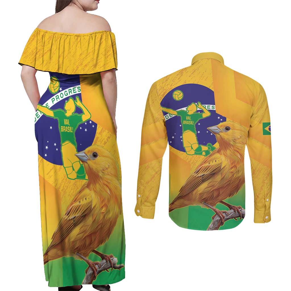 Brasil Volleyball Couples Matching Off Shoulder Maxi Dress and Long Sleeve Button Shirt Go Champions Canario-da-terra