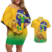 Brasil Volleyball Couples Matching Off Shoulder Short Dress and Hawaiian Shirt Go Champions Canario-da-terra