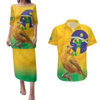 Brasil Volleyball Couples Matching Puletasi and Hawaiian Shirt Go Champions Canario-da-terra