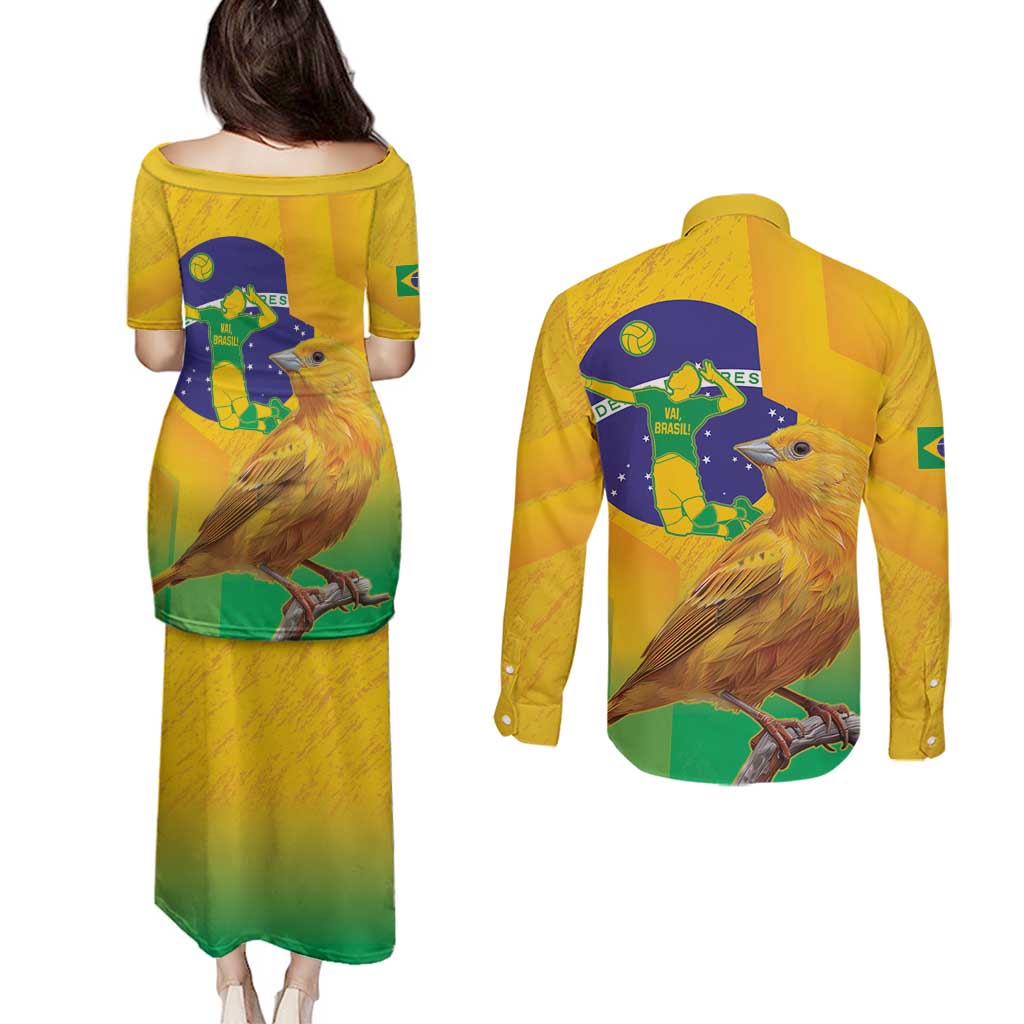 Brasil Volleyball Couples Matching Puletasi and Long Sleeve Button Shirt Go Champions Canario-da-terra