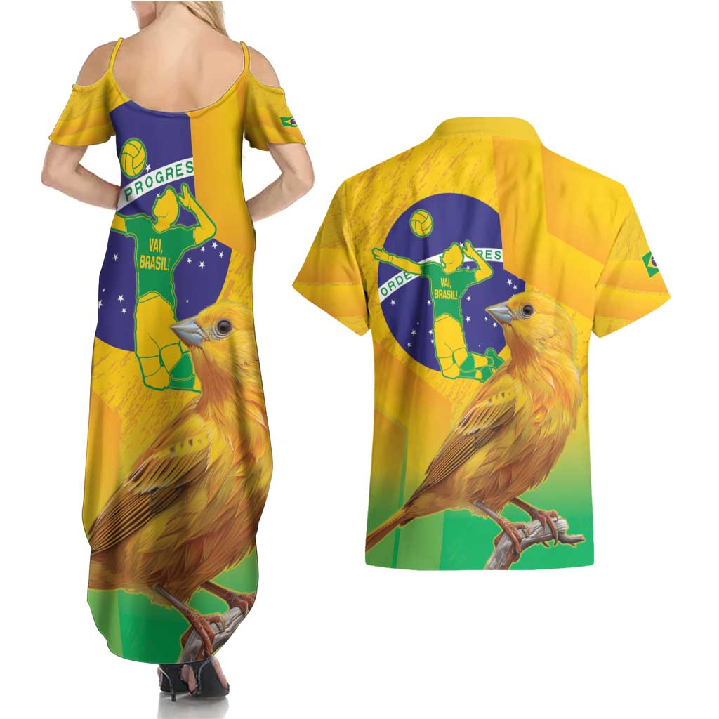 Brasil Volleyball Couples Matching Summer Maxi Dress and Hawaiian Shirt Go Champions Canario-da-terra