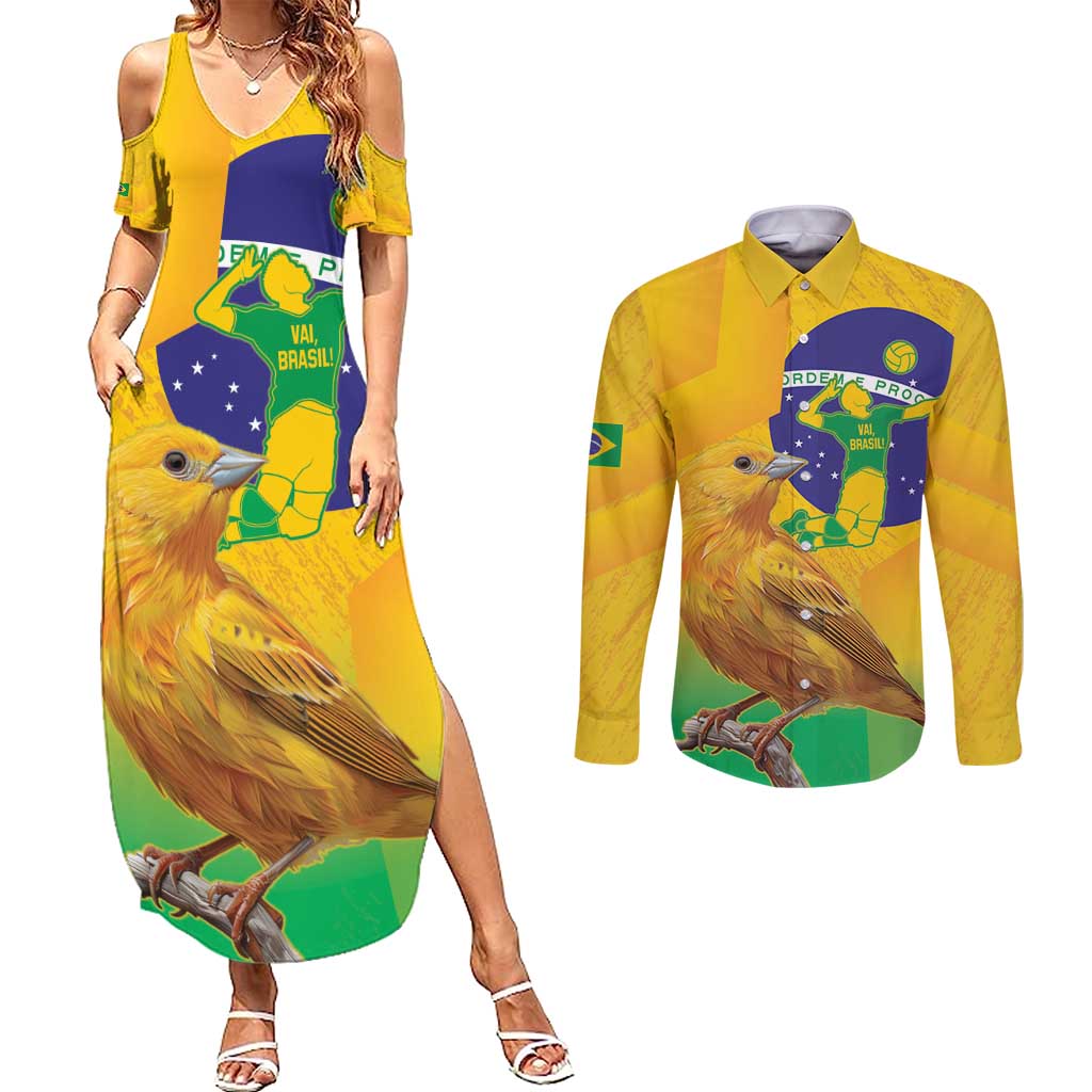 Brasil Volleyball Couples Matching Summer Maxi Dress and Long Sleeve Button Shirt Go Champions Canario-da-terra