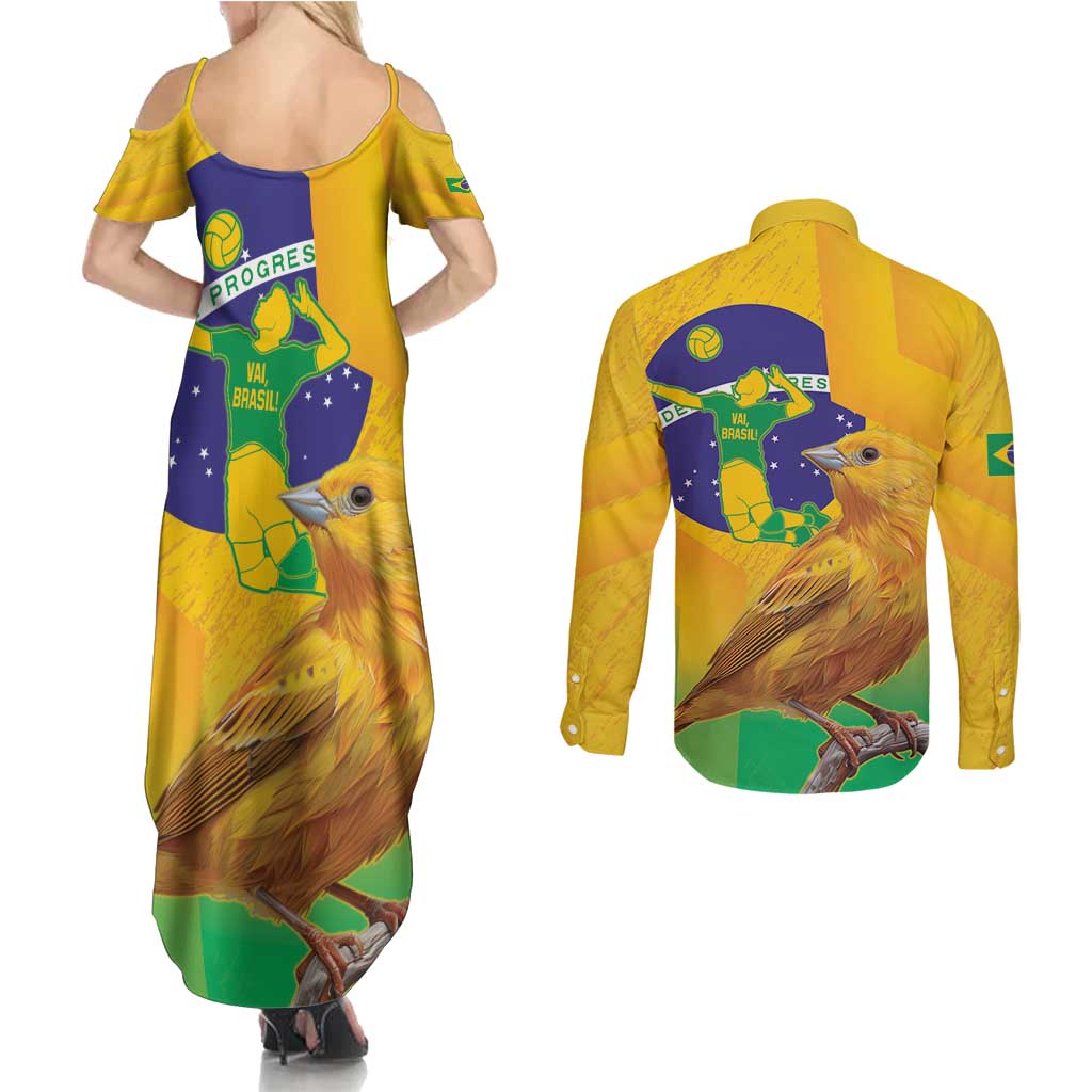 Brasil Volleyball Couples Matching Summer Maxi Dress and Long Sleeve Button Shirt Go Champions Canario-da-terra
