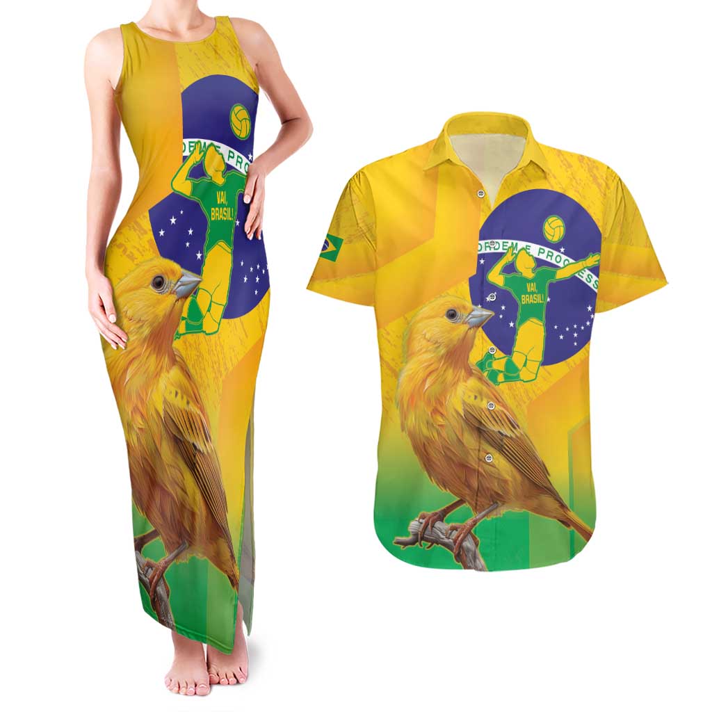 Brasil Volleyball Couples Matching Tank Maxi Dress and Hawaiian Shirt Go Champions Canario-da-terra