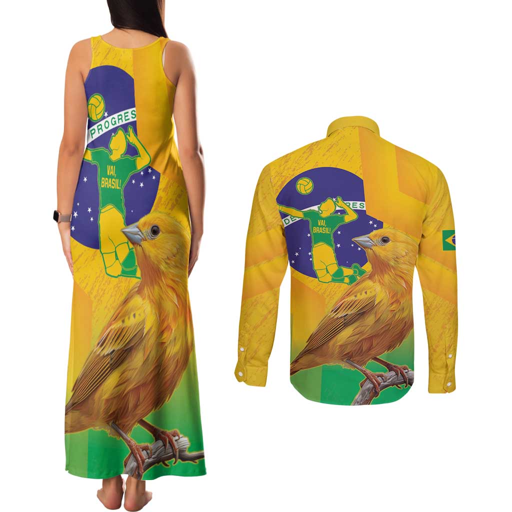 Brasil Volleyball Couples Matching Tank Maxi Dress and Long Sleeve Button Shirt Go Champions Canario-da-terra