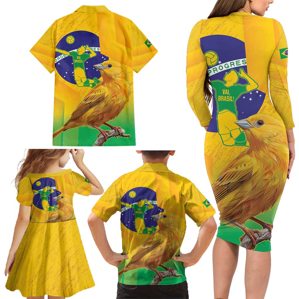 Brasil Volleyball Family Matching Long Sleeve Bodycon Dress and Hawaiian Shirt Go Champions Canario-da-terra