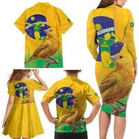 Brasil Volleyball Family Matching Long Sleeve Bodycon Dress and Hawaiian Shirt Go Champions Canario-da-terra