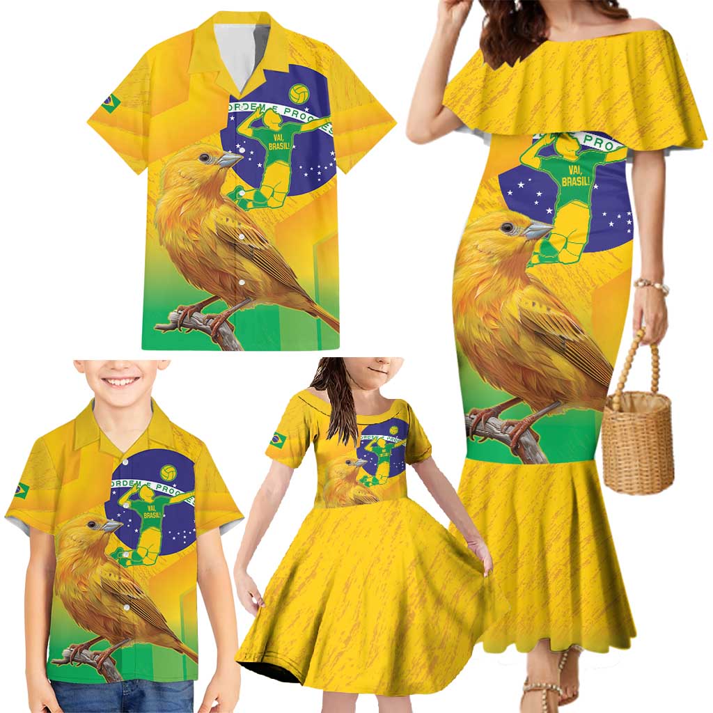 Brasil Volleyball Family Matching Mermaid Dress and Hawaiian Shirt Go Champions Canario-da-terra