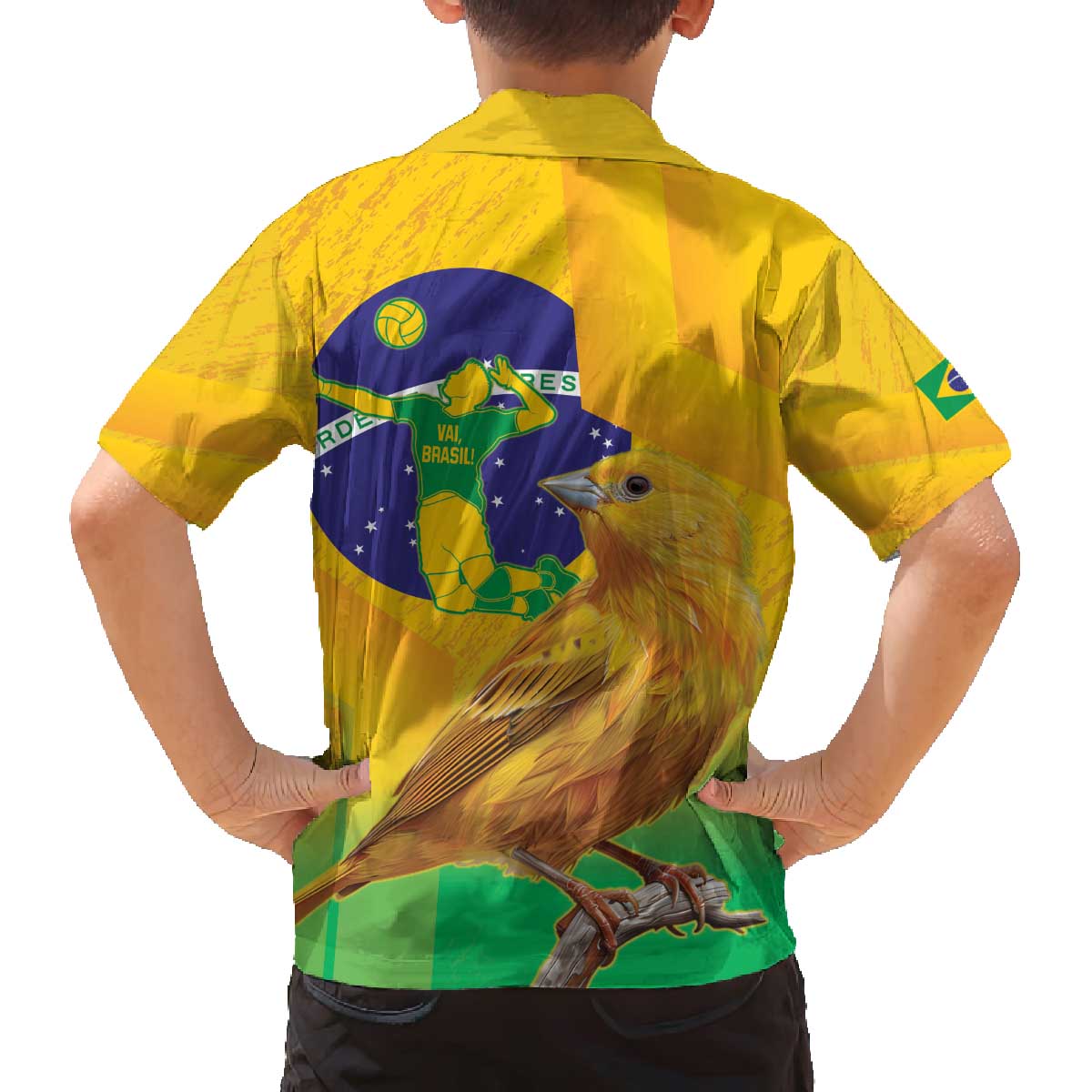 Brasil Volleyball Family Matching Off The Shoulder Long Sleeve Dress and Hawaiian Shirt Go Champions Canario-da-terra
