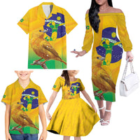 Brasil Volleyball Family Matching Off The Shoulder Long Sleeve Dress and Hawaiian Shirt Go Champions Canario-da-terra