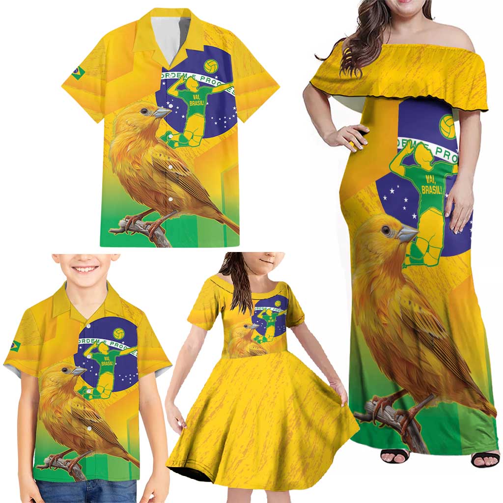 Brasil Volleyball Family Matching Off Shoulder Maxi Dress and Hawaiian Shirt Go Champions Canario-da-terra