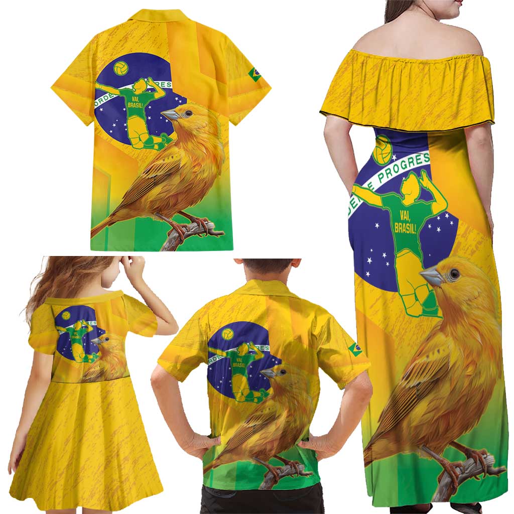 Brasil Volleyball Family Matching Off Shoulder Maxi Dress and Hawaiian Shirt Go Champions Canario-da-terra