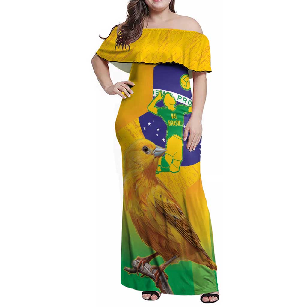 Brasil Volleyball Family Matching Off Shoulder Maxi Dress and Hawaiian Shirt Go Champions Canario-da-terra