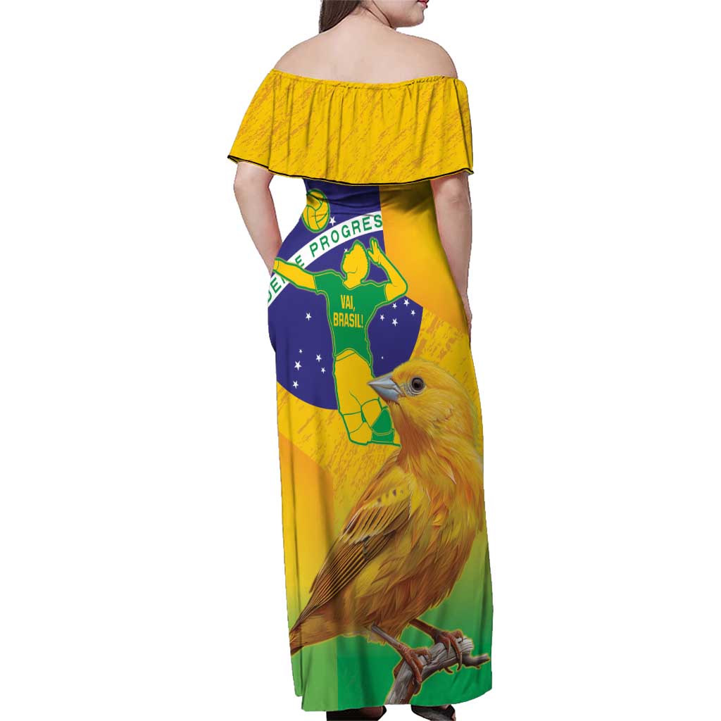 Brasil Volleyball Family Matching Off Shoulder Maxi Dress and Hawaiian Shirt Go Champions Canario-da-terra