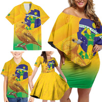 Brasil Volleyball Family Matching Off Shoulder Short Dress and Hawaiian Shirt Go Champions Canario-da-terra