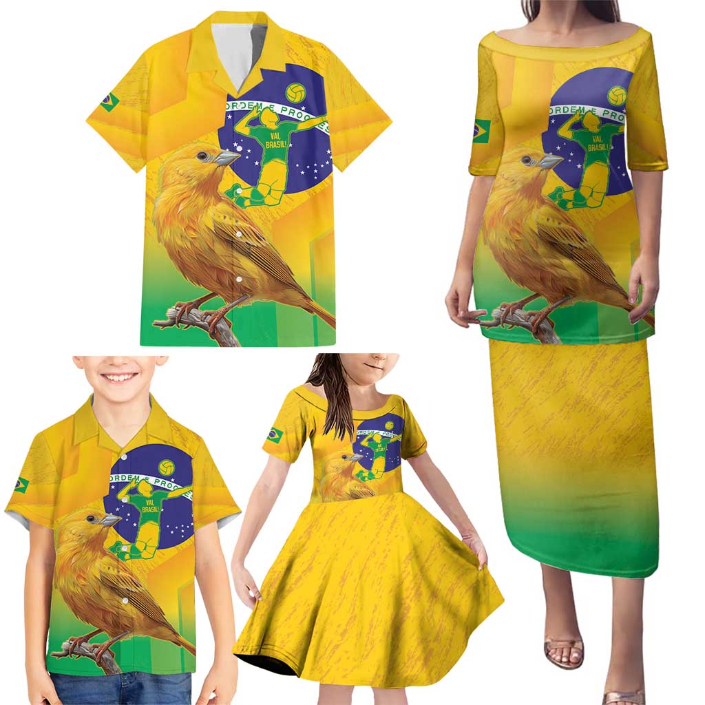Brasil Volleyball Family Matching Puletasi and Hawaiian Shirt Go Champions Canario-da-terra