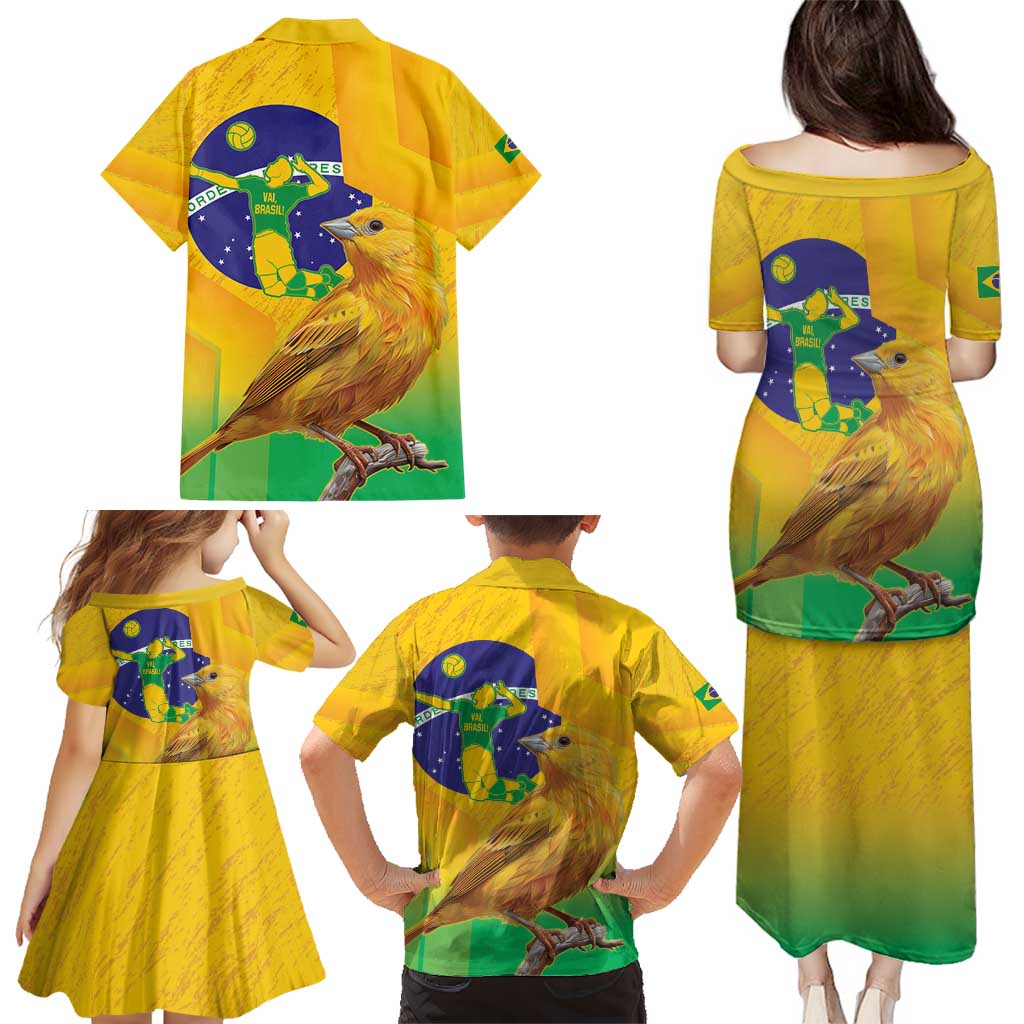 Brasil Volleyball Family Matching Puletasi and Hawaiian Shirt Go Champions Canario-da-terra