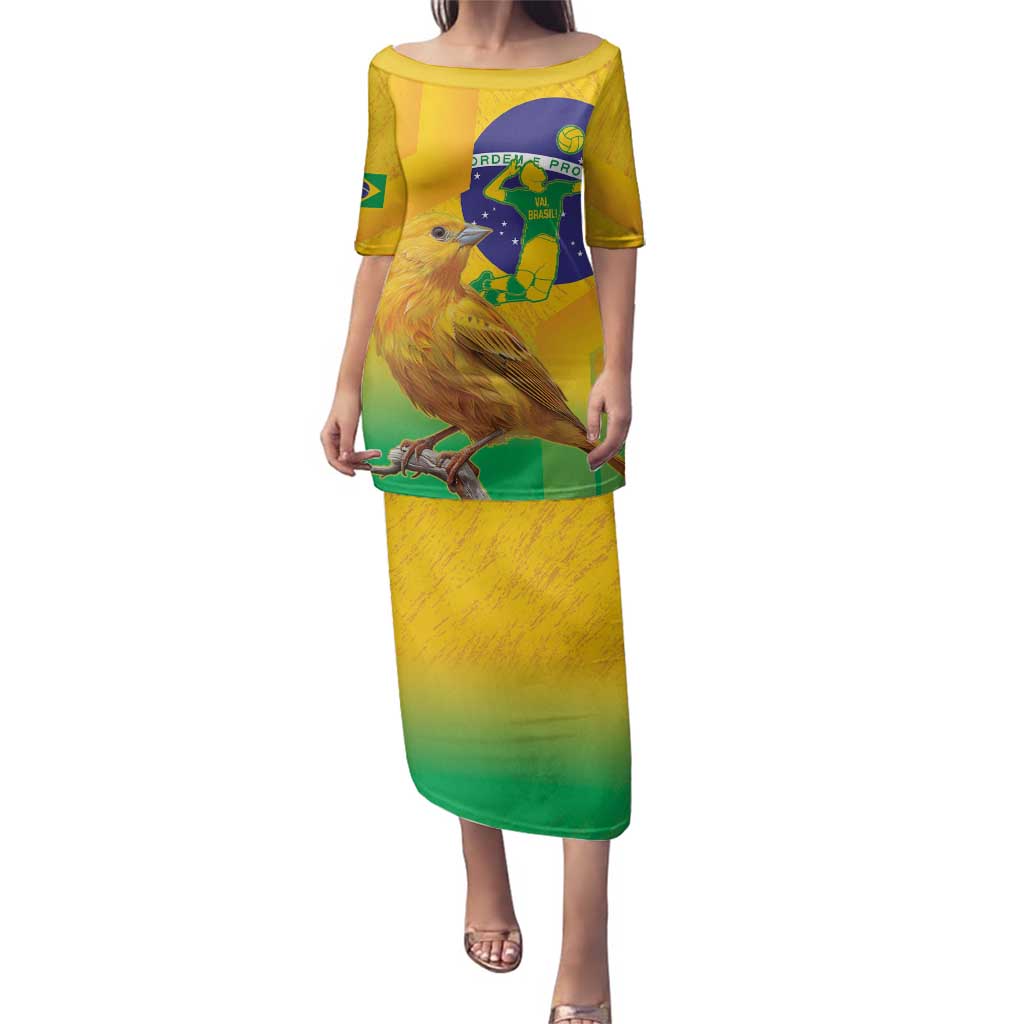 Brasil Volleyball Family Matching Puletasi and Hawaiian Shirt Go Champions Canario-da-terra