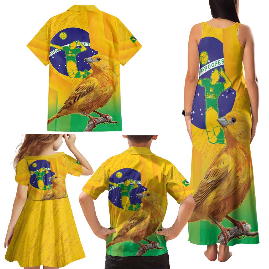 Brasil Volleyball Family Matching Tank Maxi Dress and Hawaiian Shirt Go Champions Canario-da-terra