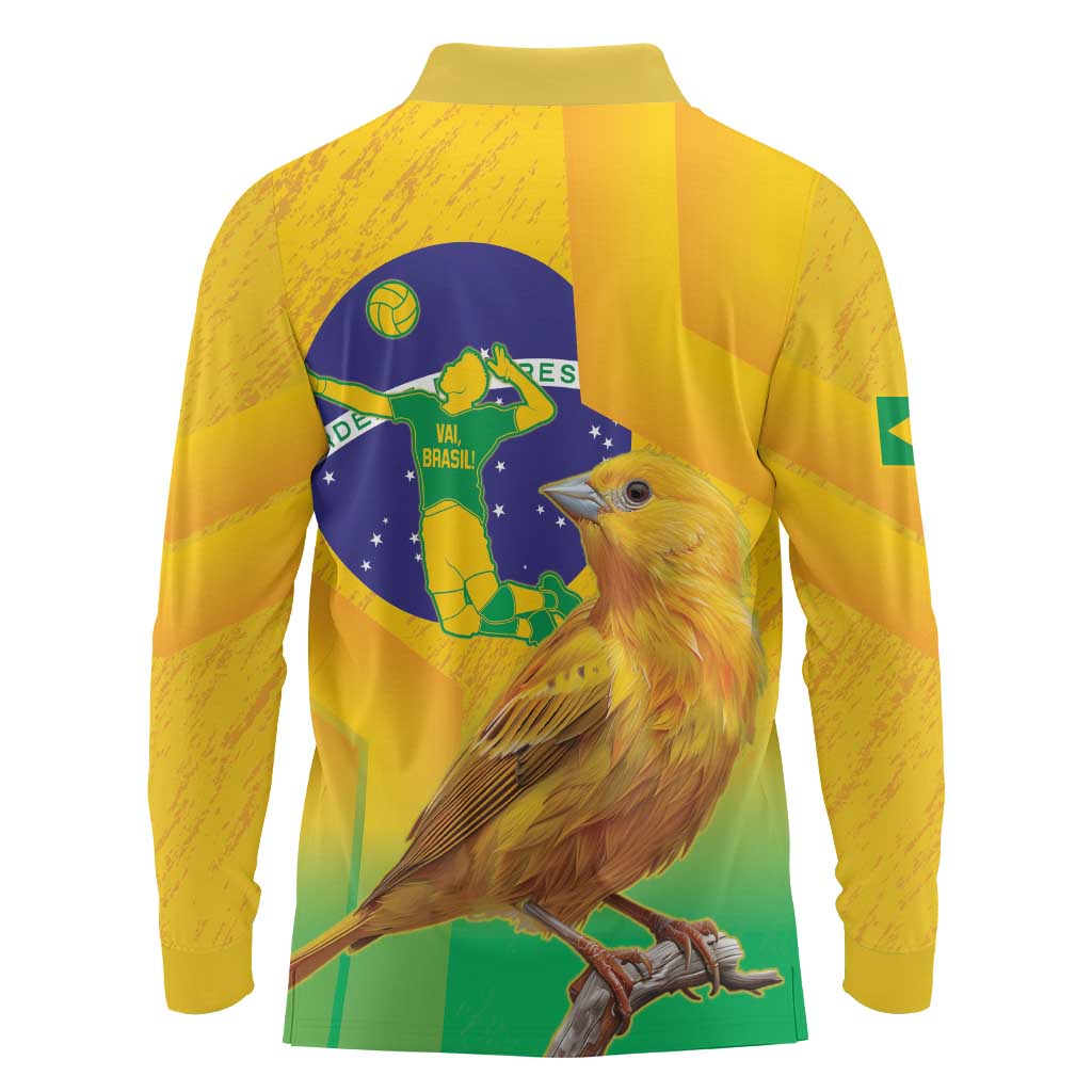 Brasil Volleyball Long Sleeve Polo Shirt Go Champions Canario-da-terra