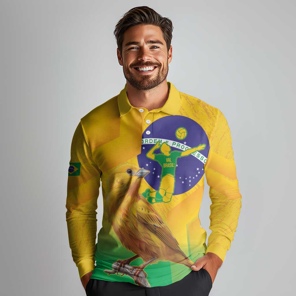 Brasil Volleyball Long Sleeve Polo Shirt Go Champions Canario-da-terra