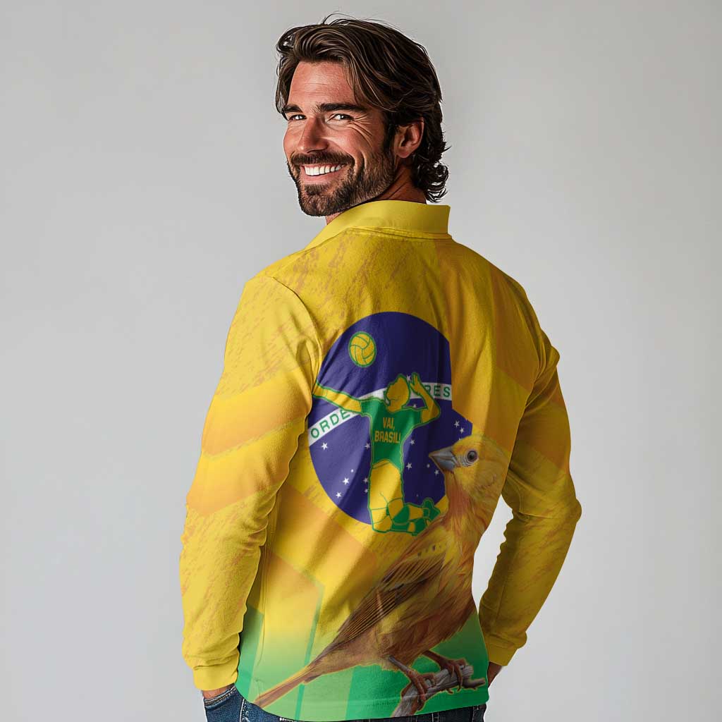 Brasil Volleyball Long Sleeve Polo Shirt Go Champions Canario-da-terra
