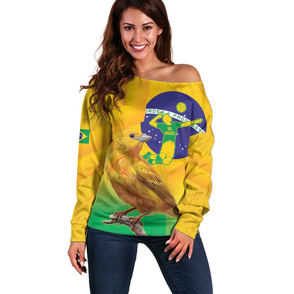 Brasil Volleyball Off Shoulder Sweater Go Champions Canario-da-terra