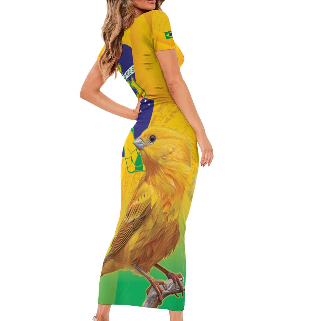 Brasil Volleyball Short Sleeve Bodycon Dress Go Champions Canario-da-terra - Wonder Print Shop