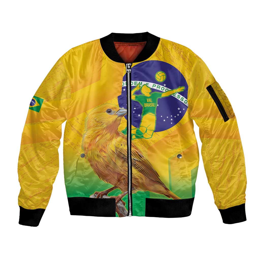 Brasil Volleyball Sleeve Zip Bomber Jacket Go Champions Canario-da-terra - Wonder Print Shop