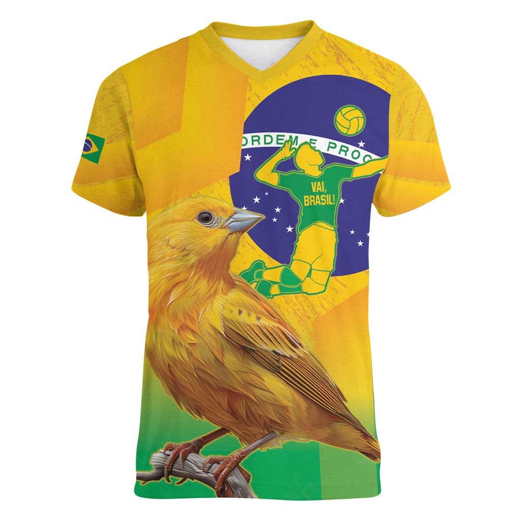 Brasil Volleyball Women V-Neck T-Shirt Go Champions Canario-da-terra - Wonder Print Shop