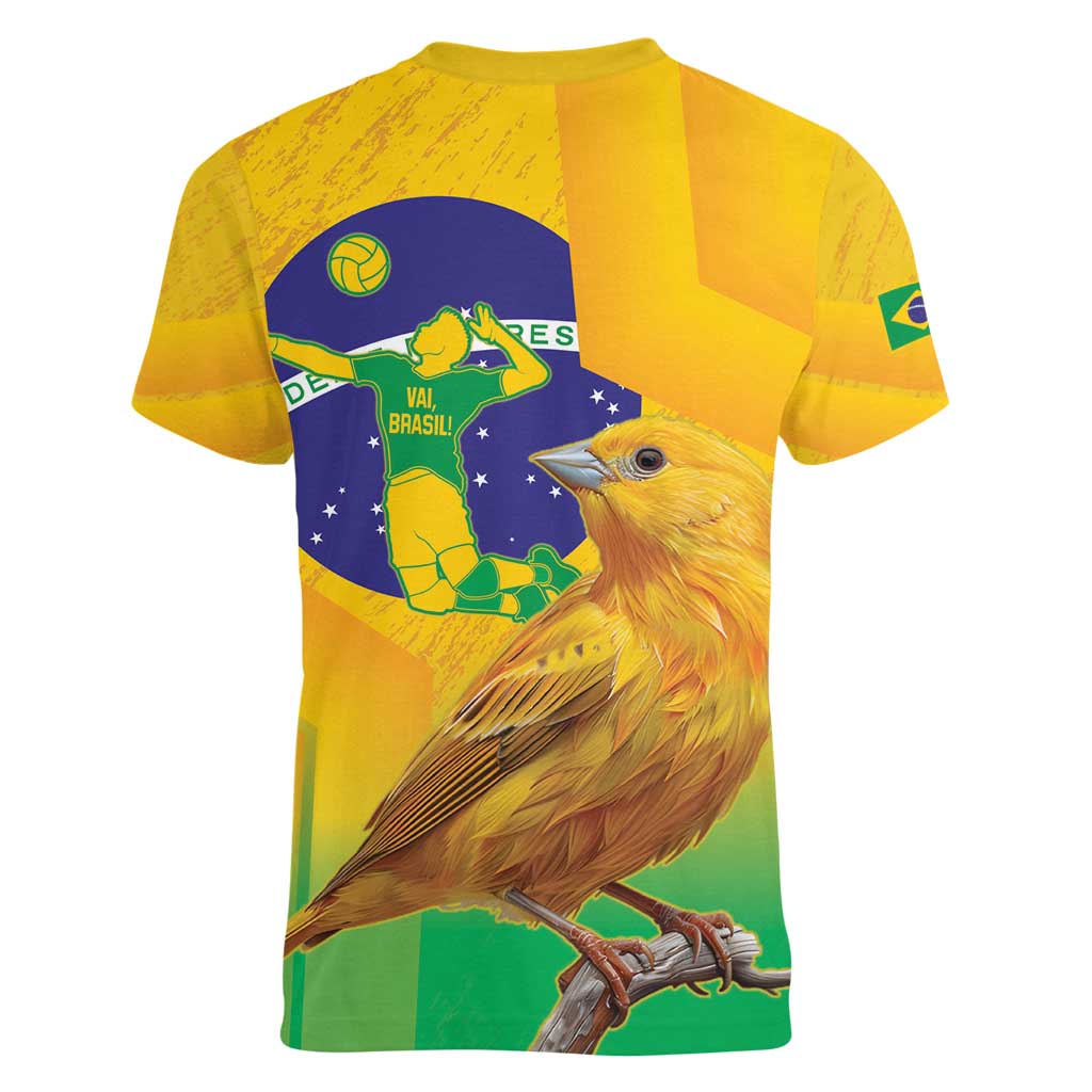 Brasil Volleyball Women V-Neck T-Shirt Go Champions Canario-da-terra - Wonder Print Shop