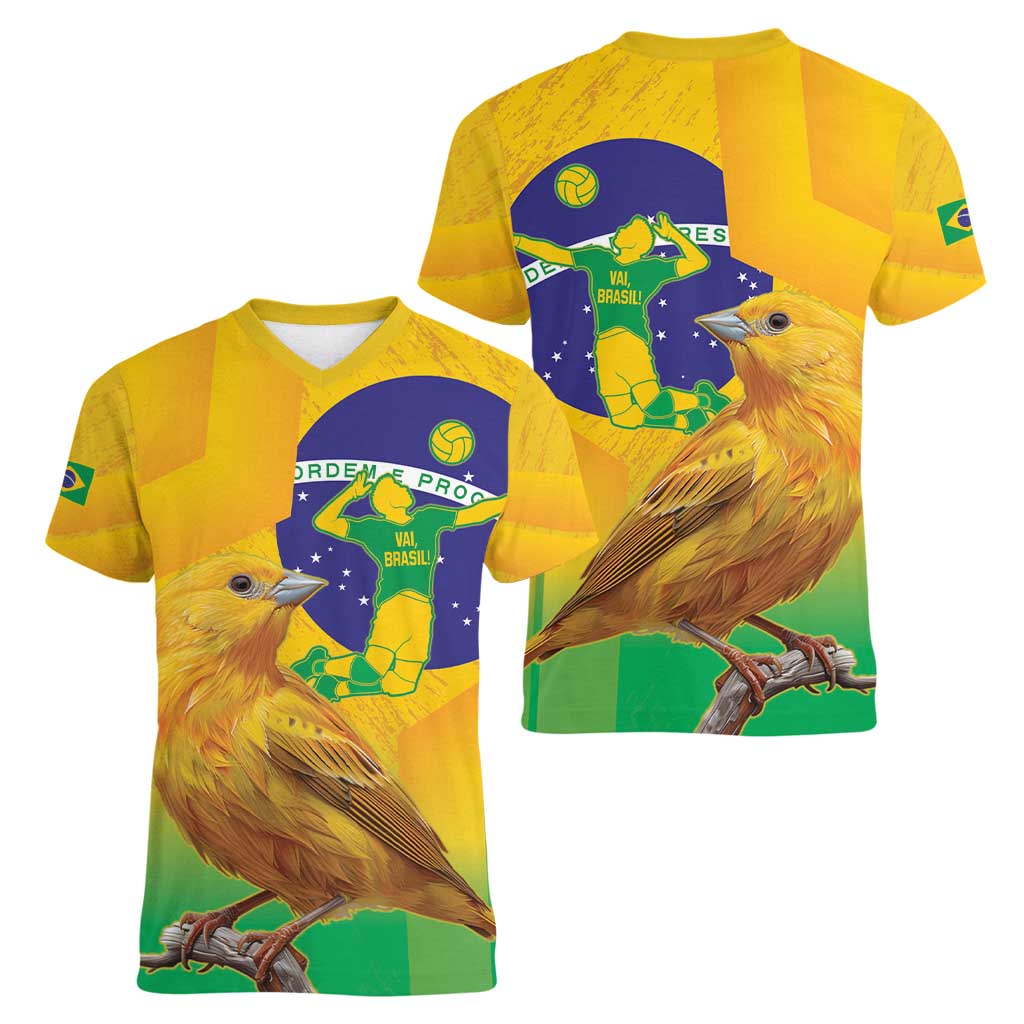 Brasil Volleyball Women V-Neck T-Shirt Go Champions Canario-da-terra - Wonder Print Shop