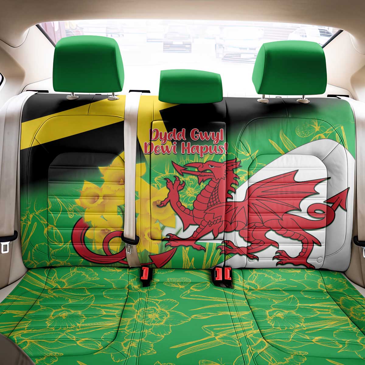 Wales Saint David's Day Back Car Seat Cover Welsh Dragon Dydd Gwyl Dewi Hapus!