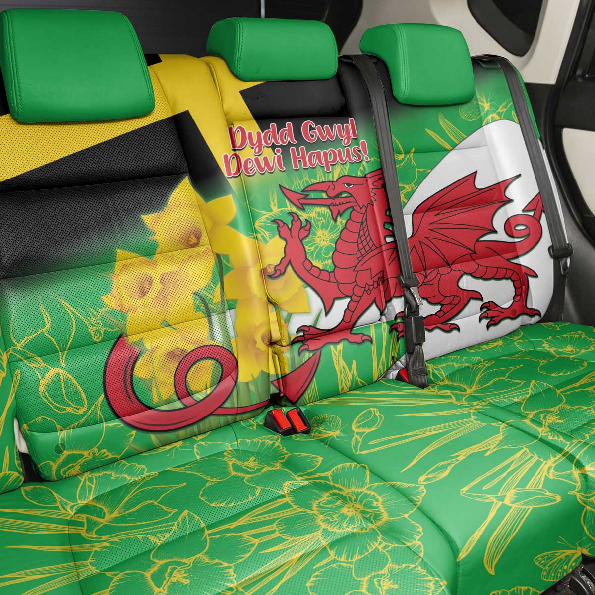 Wales Saint David's Day Back Car Seat Cover Welsh Dragon Dydd Gwyl Dewi Hapus!