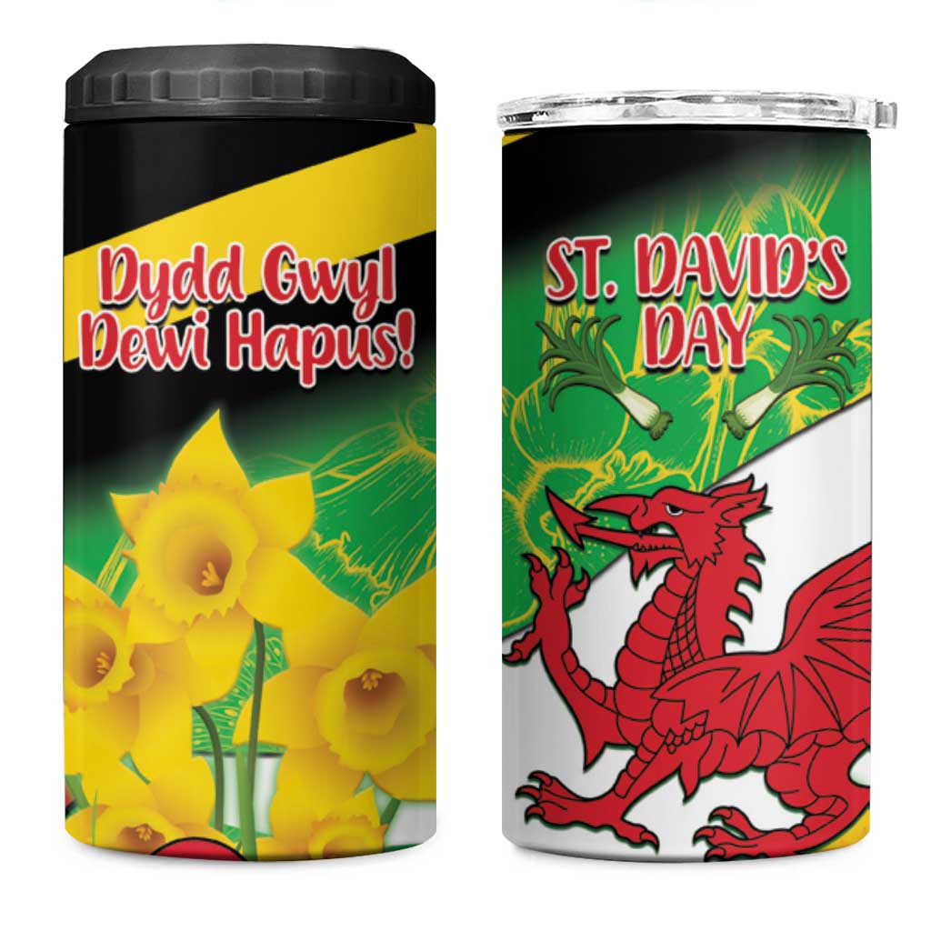 Wales Saint David's Day 4 in 1 Can Cooler Tumbler Welsh Dragon Dydd Gwyl Dewi Hapus!