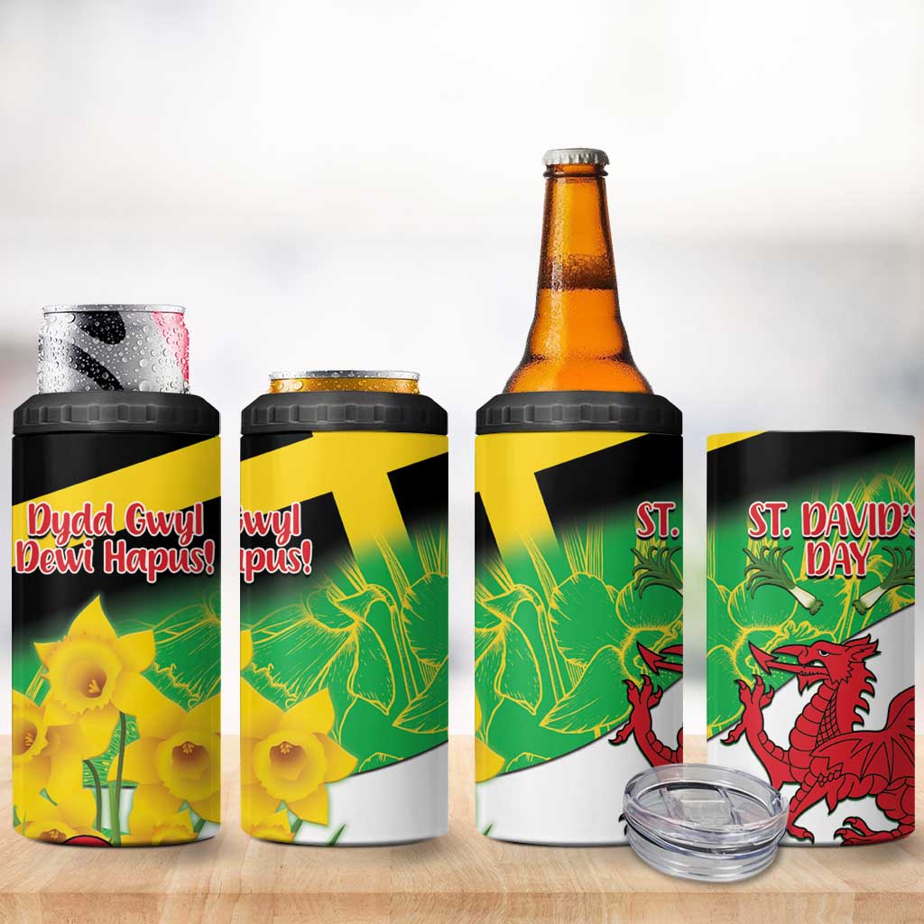 Wales Saint David's Day 4 in 1 Can Cooler Tumbler Welsh Dragon Dydd Gwyl Dewi Hapus!