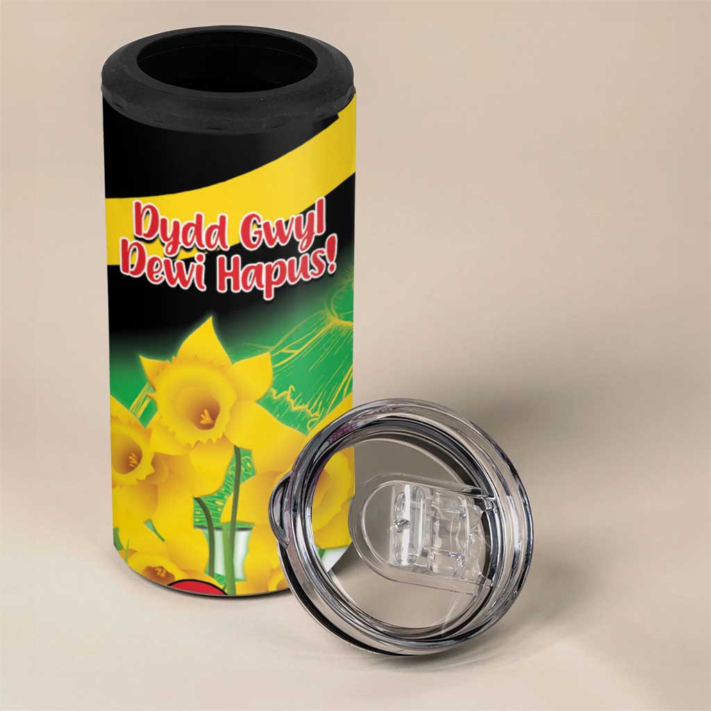 Wales Saint David's Day 4 in 1 Can Cooler Tumbler Welsh Dragon Dydd Gwyl Dewi Hapus!