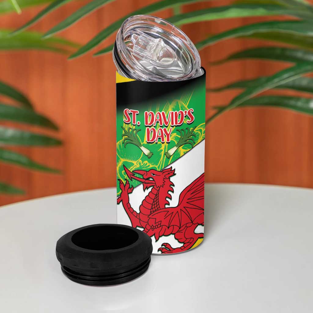 Wales Saint David's Day 4 in 1 Can Cooler Tumbler Welsh Dragon Dydd Gwyl Dewi Hapus!
