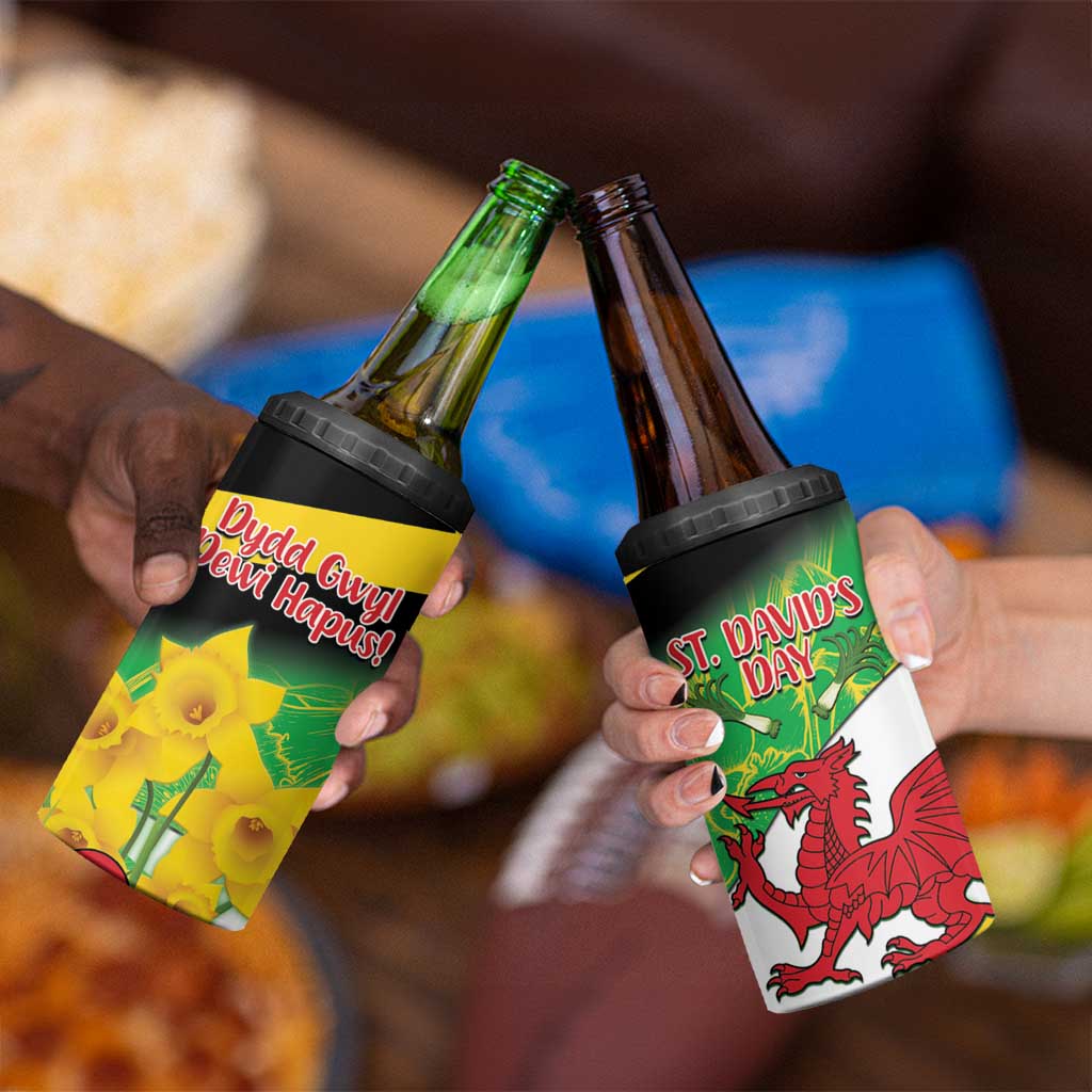 Wales Saint David's Day 4 in 1 Can Cooler Tumbler Welsh Dragon Dydd Gwyl Dewi Hapus!
