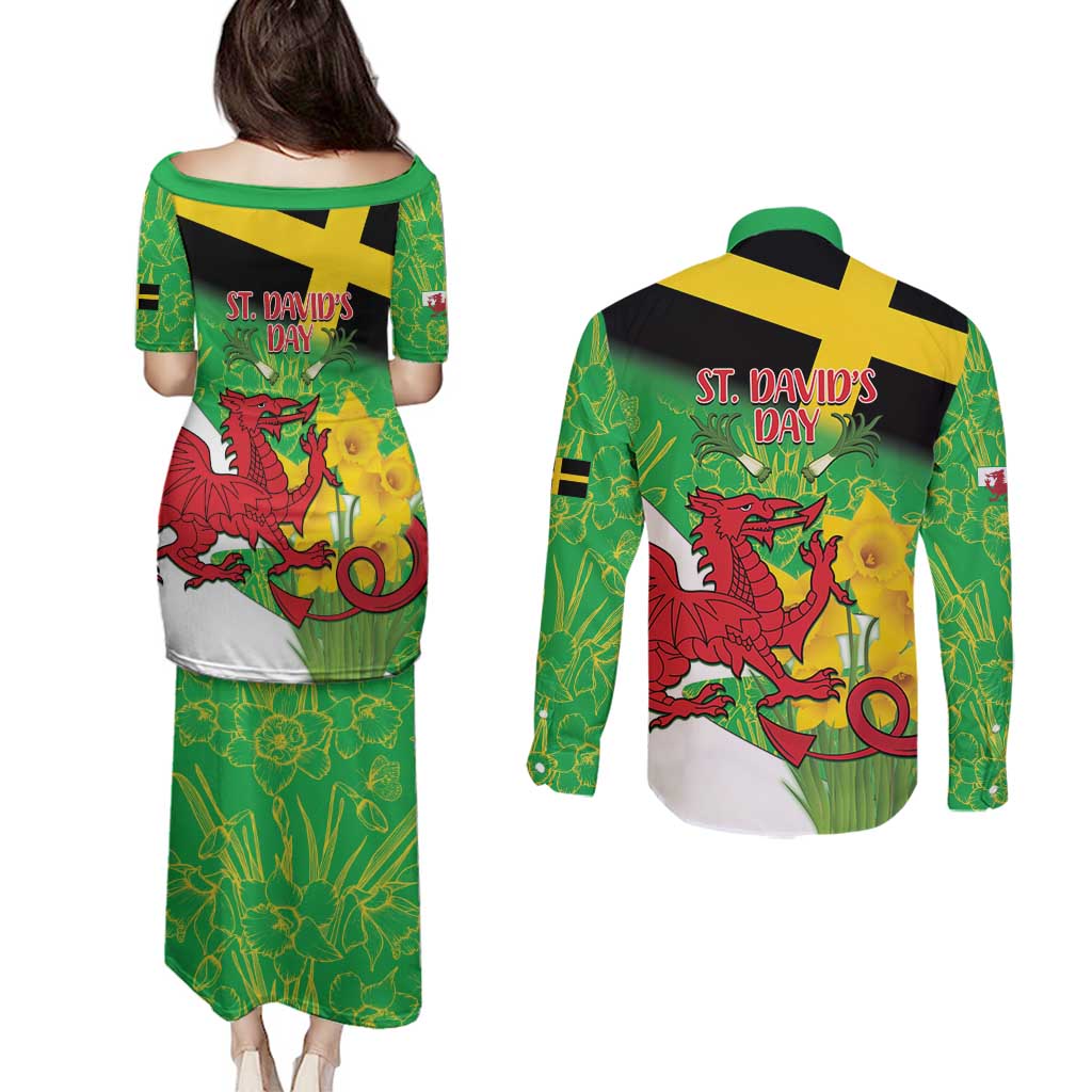 Wales Saint David's Day Couples Matching Puletasi and Long Sleeve Button Shirt Welsh Dragon Dydd Gwyl Dewi Hapus!
