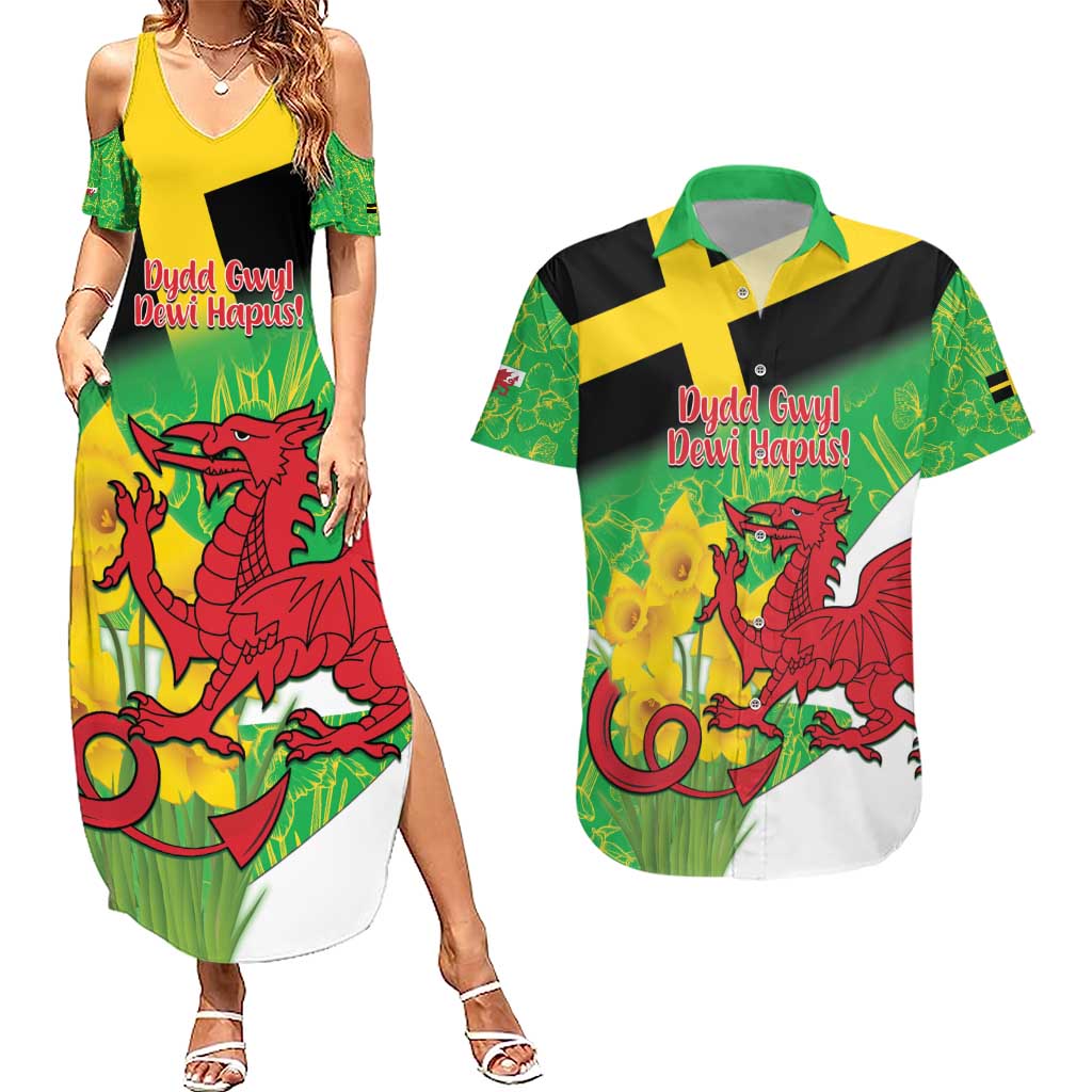 Wales Saint David's Day Couples Matching Summer Maxi Dress and Hawaiian Shirt Welsh Dragon Dydd Gwyl Dewi Hapus!