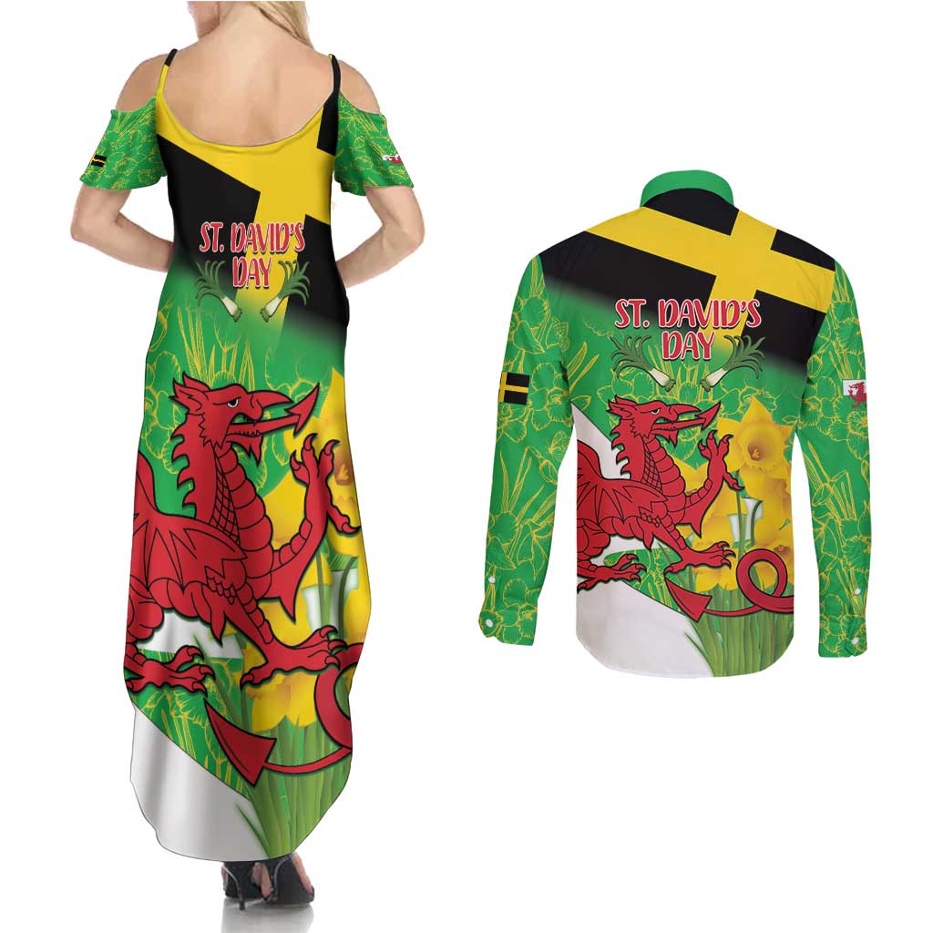 Wales Saint David's Day Couples Matching Summer Maxi Dress and Long Sleeve Button Shirt Welsh Dragon Dydd Gwyl Dewi Hapus!